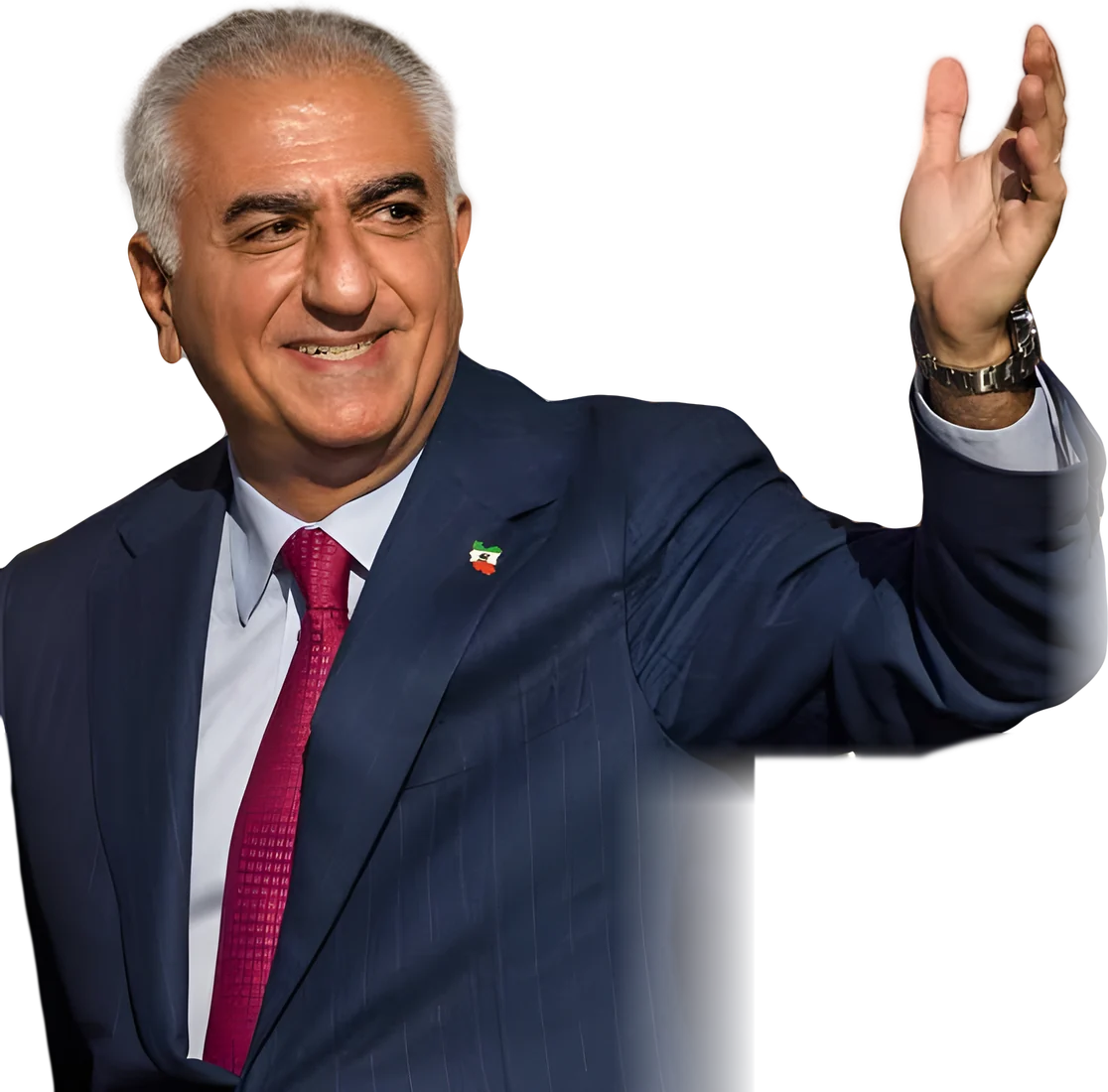 Seine Hoheit Kronprinz Reza Pahlavi winkt lächelnd